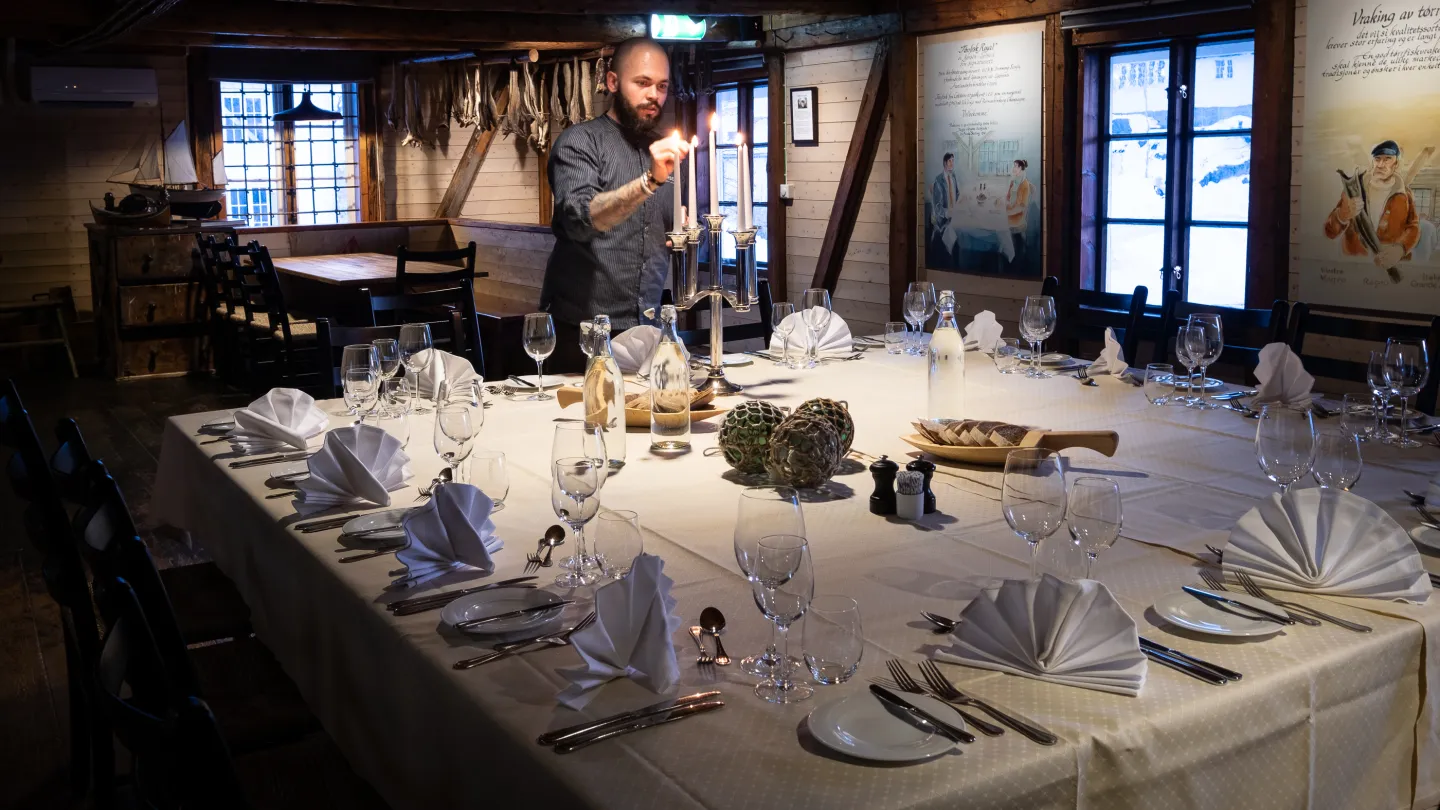 A table set for dinner at Svinøya Rorbuer