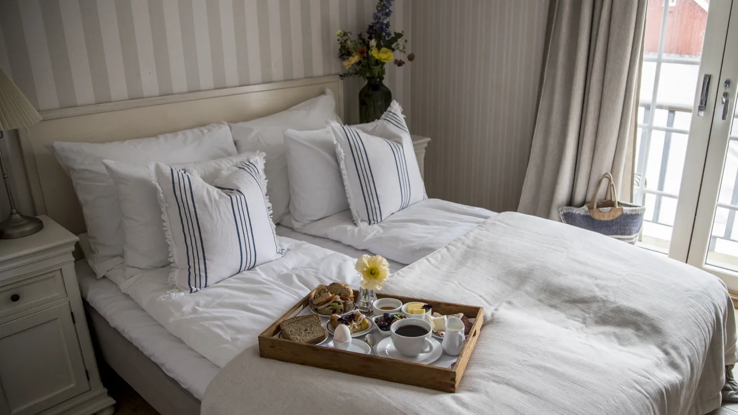Breakfast served on a bed