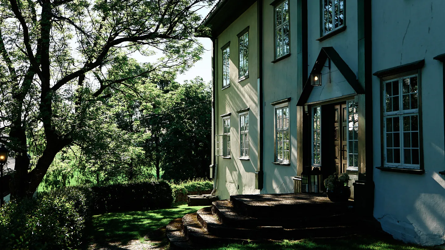 The entrance of the main house at Herregården Hoel