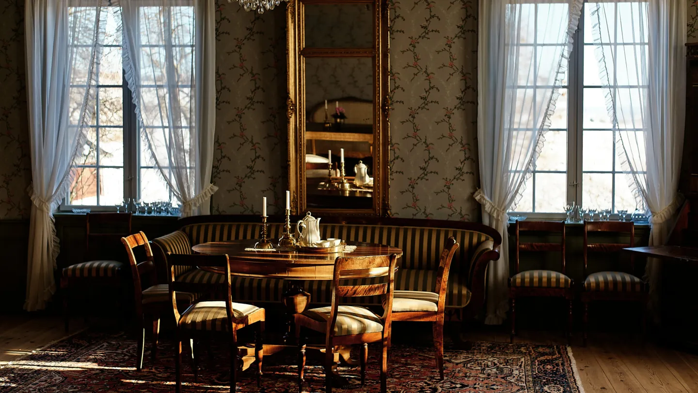 A common room in one of the buildings at Herregården Hoel
