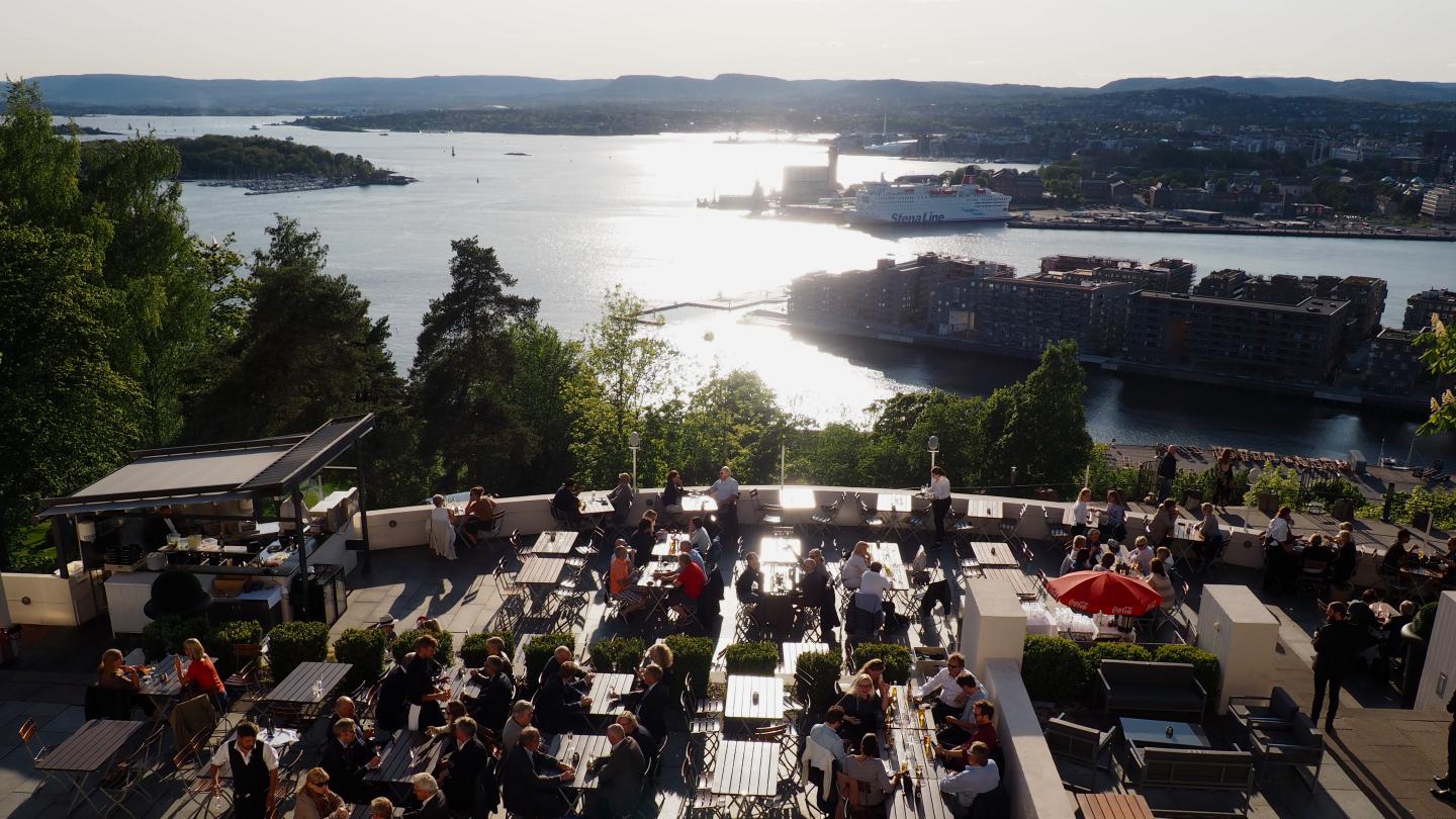 The terrace of Ekebergrestauranten overlooking Oslo